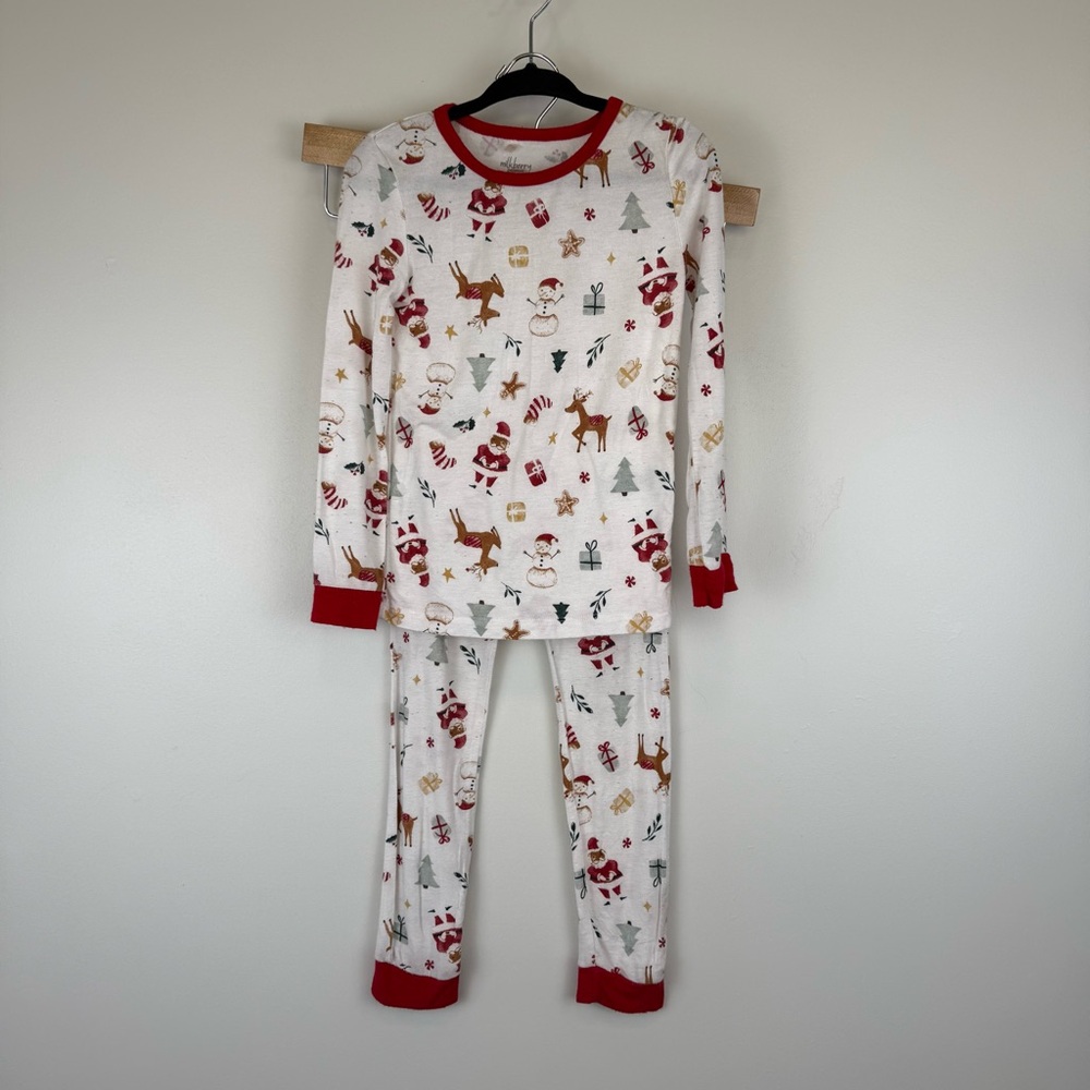 Milkberry Kids Size 4T Christmas Pajama Set White/Red Bamboo